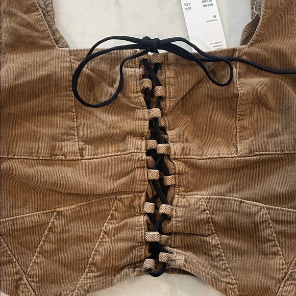 NWT Urban Outfitters Tan Lace-Up Corduroy Crop Tank Top Boho Festival - Picture 3 of 8